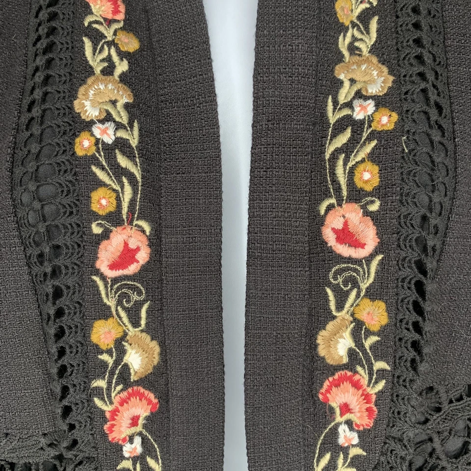 Blazer Chicos Talla 1 Mediano Pequeño Bordado Tejido Encaje Frente Abierto Algodón BOHO Foto 4 de 4