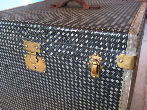 Rare Malle à chapeaux ancienne, enduite damier - début 19ème. Très bon état - Bild 7 von 23