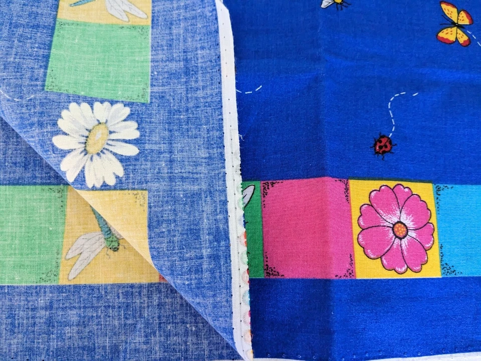 Vintage Fabric Traditions Butterflies Bees and Flower Fabric Blue (2) 18 x 22"  - Image 2 of 3