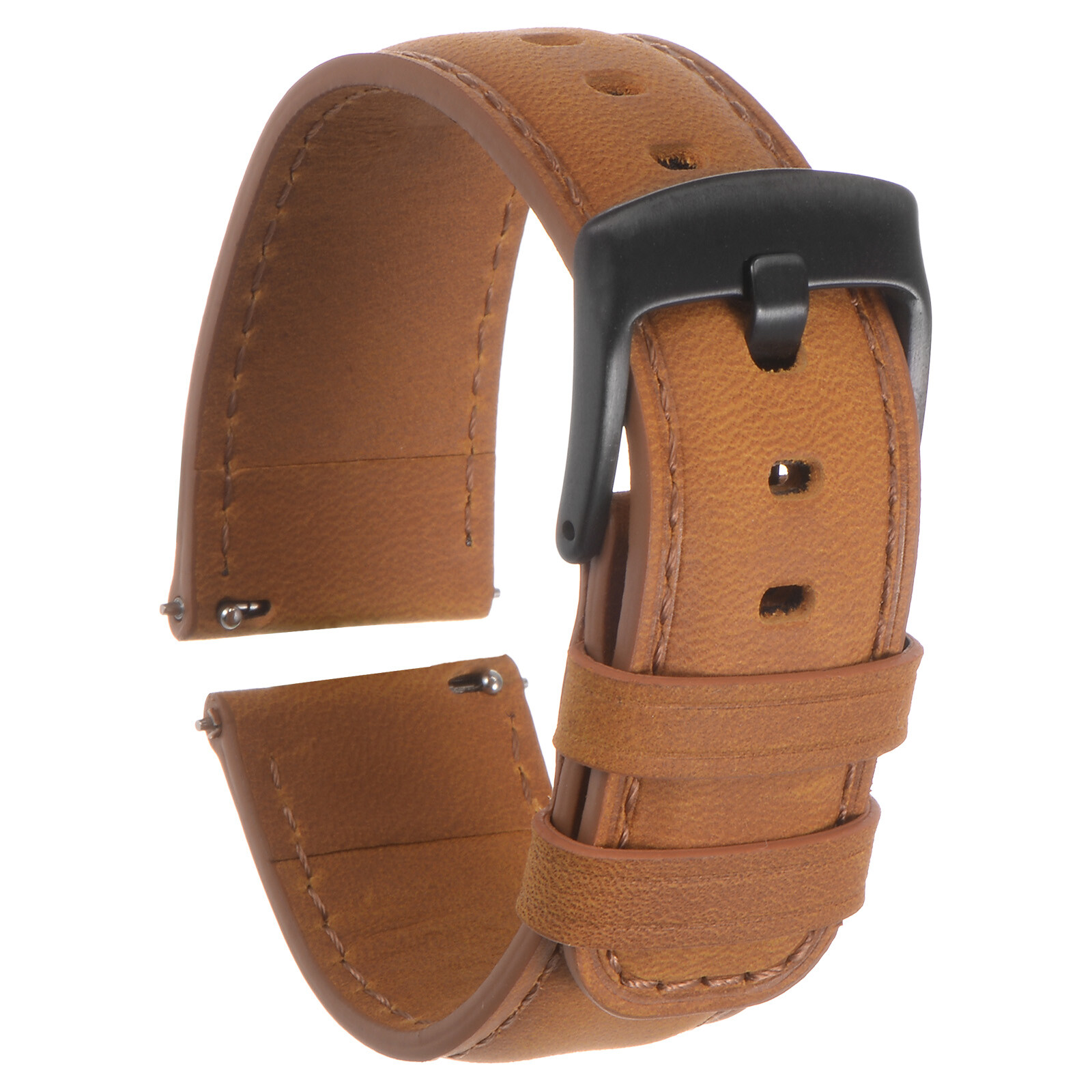Quick Release Genuine Leather Watch Band 22mm Width Light Brown Black