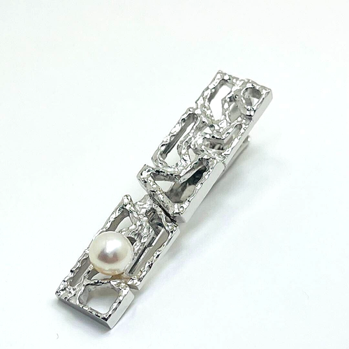 OLD TASAKI JAPAN Akoya 6.8mm Pearl Silver Tie Bar Clip OOP - Afbeelding 2 van 10