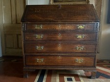 English Georgian Antique  Oak Bureau Writing Desk Chest of Drawers Desk 1700's
