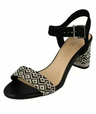 AMALI WEAVE LADIES CLARKS LEATHER ANKLE STRAP BLOCK HEEL SANDALS UK SIZE 7D