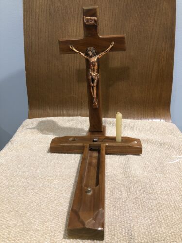 Scatola Vintage Legno Ultimi Diritti Crocifisso Rame INRI Usato - Foto 5 di 12