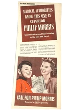 Print Ad 1944 Philip Morris Medical Authorities Less Irritating America's Finest