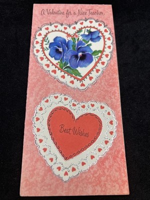 Vintage Valentine Card for a Nice Teacher Pretty Flowers