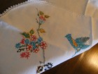 Hummingbird Hand Embroidered Table Runner Vintage Crochet Edge — photo 7