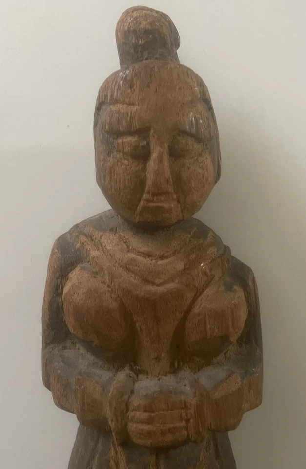 "Antiguas lámparas talladas en madera de 9"" para mujer de la India que lleva maceta Buda monje Bill Meyer" Foto 4 de 4