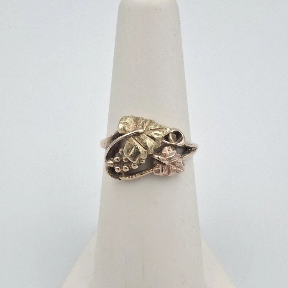 Black Hills Gold 10K 2-Tone Yellow & Rose Gold Grape Leaf Swirl Bypass Ring 5.75 - Image 2 of 4
