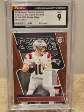 2024 Panini Totally Certified Fabric of the Game Drake Maye Mirror Red /99 CGC 9