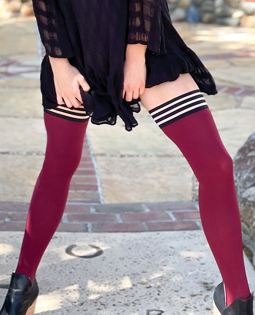 Stockings Red Nylon Spandex Kixies Heather Opaque Thigh High Cranberry