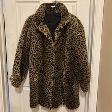 Women's Faux Fur Overcoat Leopard Print, Soft Fluffy