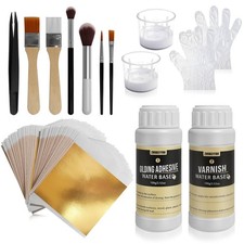 200 Pieces Gold Leaf Sheets, Complete Gilding Adhesive Kit for Gold Leaf