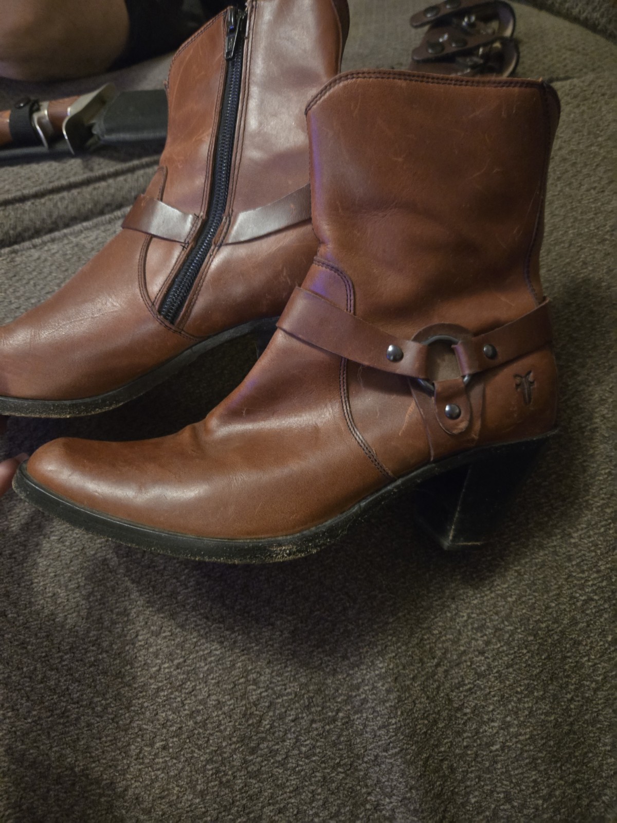 Frye Romy Women's Ankle Boots Brown Leather Zip Heel Size 7.5