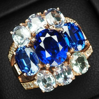 Bagues en argent sterling 925 en or rose saphir bleu royal changement alexand... - Photo 1/4