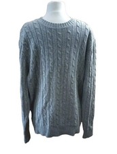 LL Bean Men's Wool Cable Knit Sweater Size XL Gray Pullover Fisherman