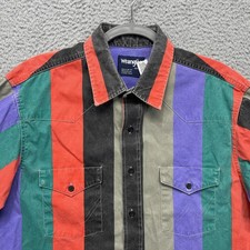 Vintage Wrangler Brushpopper Shirt Mens Large Multicolor Striped USA Western 90s