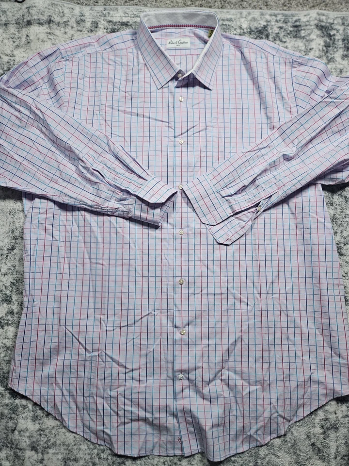 Robert Graham Dress Shirt 50 20 38/39 Tall Mens Purple Check Long Sleeve 3xl 4xl - Image 2 of 4