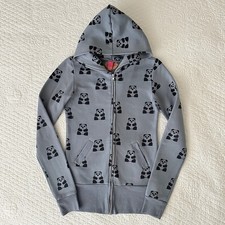 Sudadera con Capucha Estampado Panda Gris Y2K PRIMP De Colección Rara Sudadera con Cremallera Para Mujer Pequeña