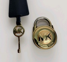 Michael Kors Lock Charm Womens One Size Gold Logo Padlock Key Leather Fob