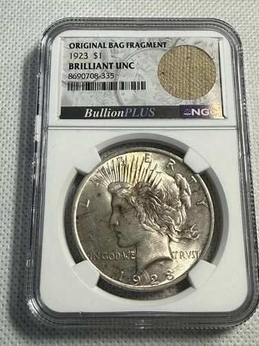 1923 Peace Dollar NGC BU BullionPLUS Bag Fragment Holder Silver $1
