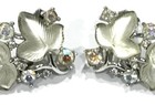 Crown Trifari AB Rhinestone Molded Glass Leaf Alfred Philippe Clip on Earrings — photo 2