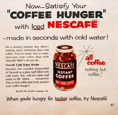 1956 Nescafe Instant Coffee Grounds Advertisement Breakfast Beverage DWQQ2