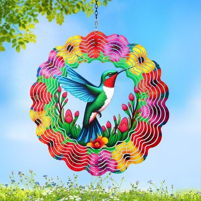 3D Hummingbird Wind Spinner - Outdoor Metal Kinetic Sculpture for Garden Decor