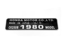 Honda CR250R 1980 Compatible ID Plate, Frame Head Tube Tag. All Years Stocked