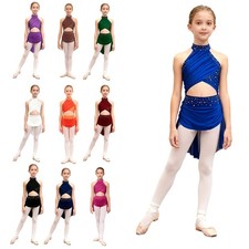Kids Girls Halter Neck Ballet Leotard Dress Modern Lyrical Dance Dress Dancewear