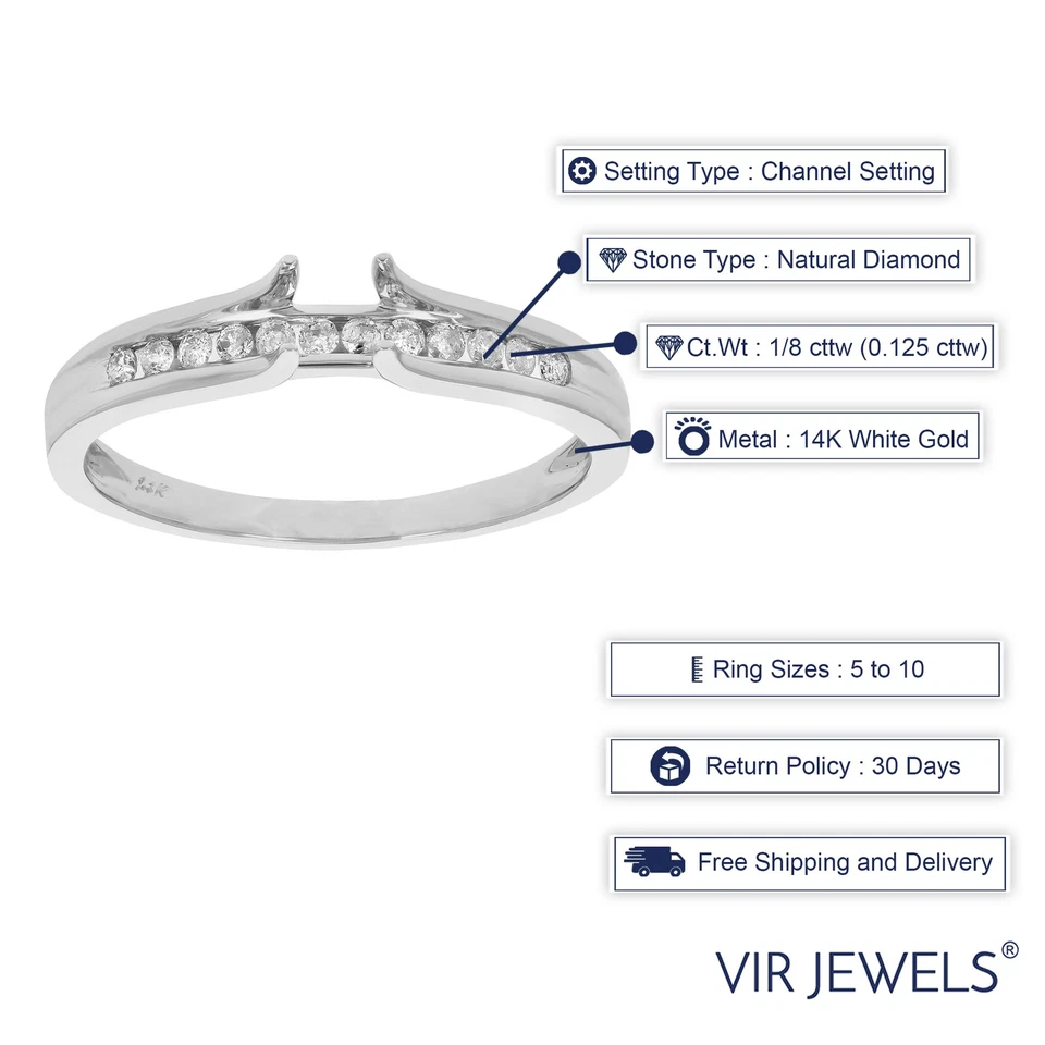 Anillo de compromiso Vir Jewels 1/8 CT diamante semi montaje oro blanco 14K talla 7 Foto 4 de 4