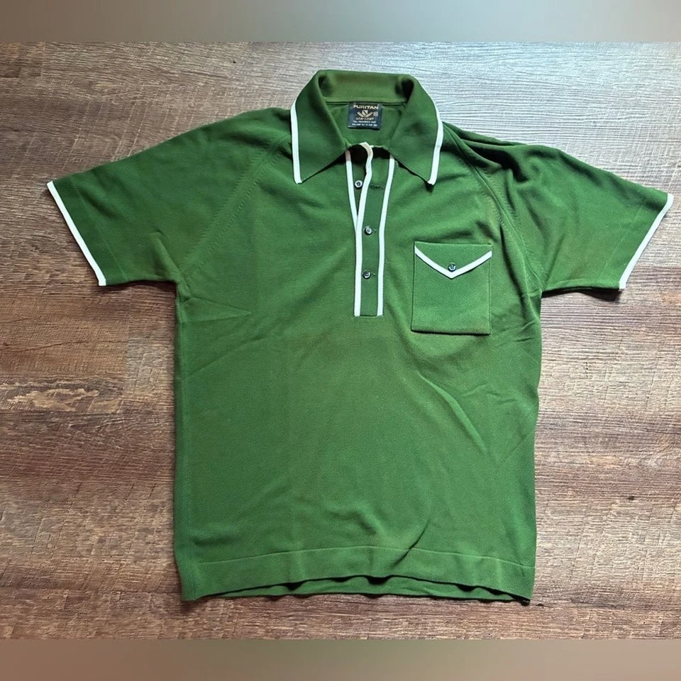 Винтажная пуританская рубашка-поло 60-х Ban-Lon мужская гольф ретро дедушка размер M б/у в отличном состоянии редкая - Изображение 4 из 4