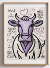 Royal ink Smith Purple Cow Embroidered Print Wall Art on Canvas 3D