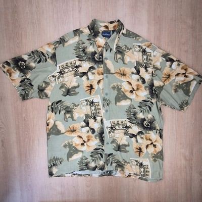 Puritan Hawaiihemd L Herren Khaki Floral 100% Rayon Vintage Aloha Shirt