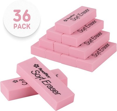 FlexOffice Pink School Erasers 36 Count - Large Bulk Erasers for Students,
