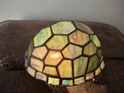 Vtg Tiffany Style Stained Glass and Bronze Turtle Lamp Night Light On/Off Switch