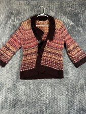 Nic Zoe Cardigan Sweater Womens Medium Multicolor Open Knit Preppy Shawl Collar