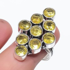 Citrine Round Shape Gemstone Ring Handmade Anniversary Gift Jewelry 10" FR 1882