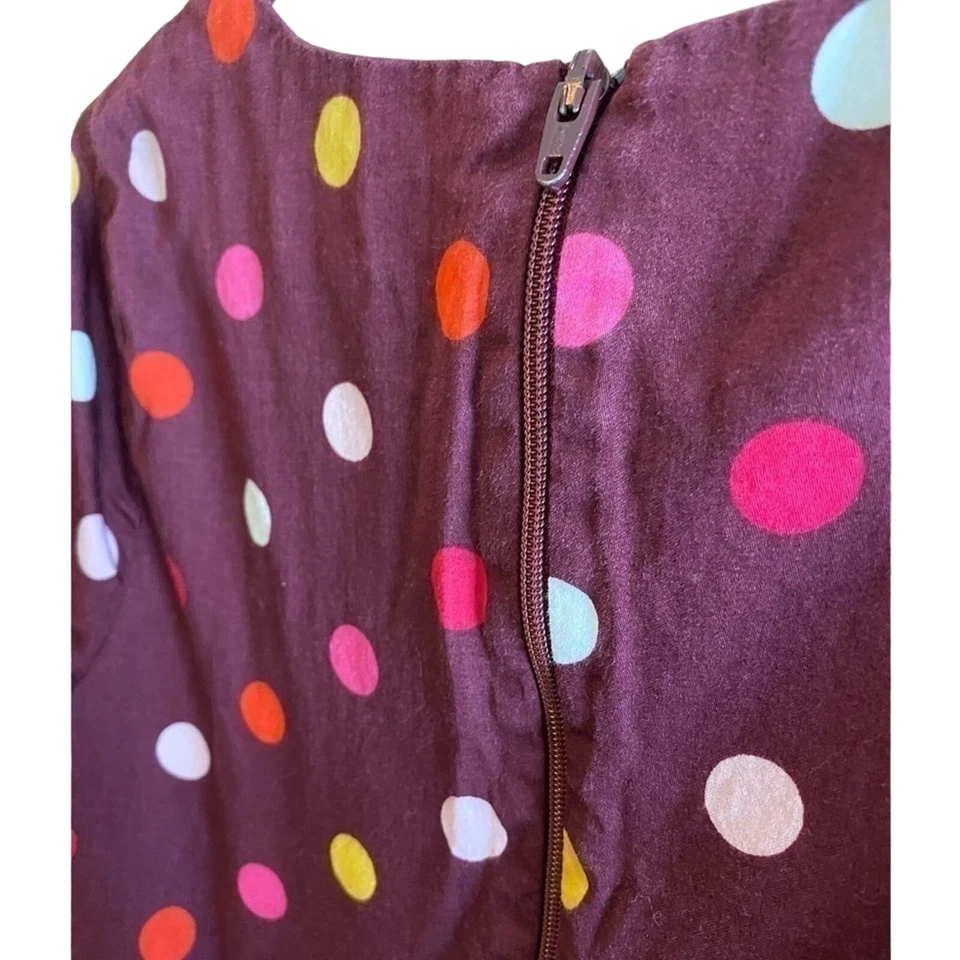 Vestido de Primavera Lands' End Granate Lunares Manga Corta Ajuste y Acampanado Algodón Talla 10 Foto 4 de 4