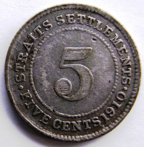 STRAITS SETTLEMENTS /  SILVER 5 FIVE CENTS 1910 - Foto 3 di 4