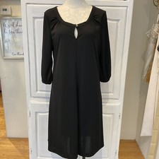 RALPH LAUREN Dress Shift Black Ponte Knit 3/4 Sleeves Key Hole 10 EUC
