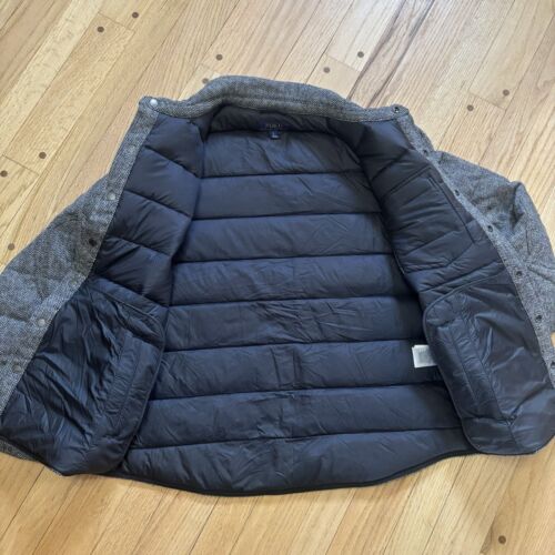 Polo Ralph Lauren Wool Herringbone Down Puffer Coat Quilted Jacket Large Gray - Picture 3 of 10