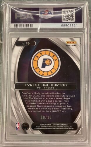2023-24 Panini Spectra Titan Gold Prizm Tyrese Haliburton SP /10 PSA - Bild 2 von 2