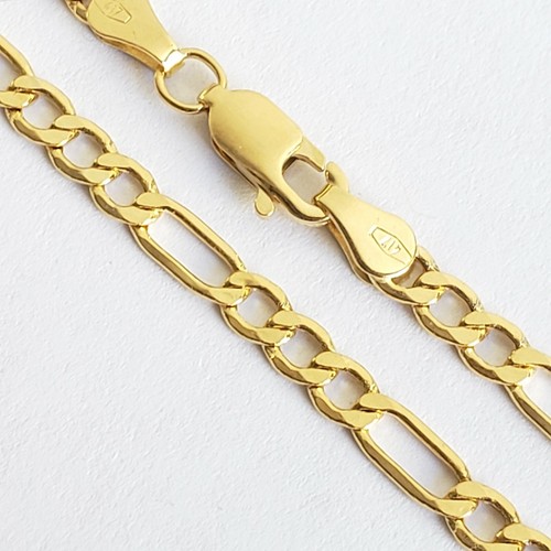 Real 10k yellow gold figaro chain necklace 3.mm 20 inches long diamond cut - Picture 2 of 6