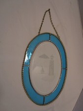 Stained glass Suncatcher Oval handmade copper Etched lighthouse sailboat 12"T