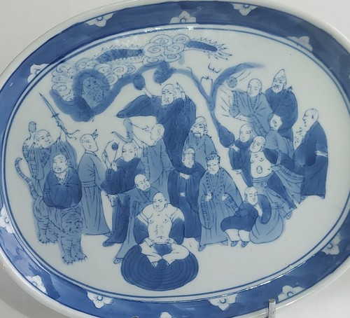 PAIRE DE PLATS OVALES EN BLEU ET BLANC PORCELAINE DE CHINE XXème L 27,5 cm - Foto 4 di 9