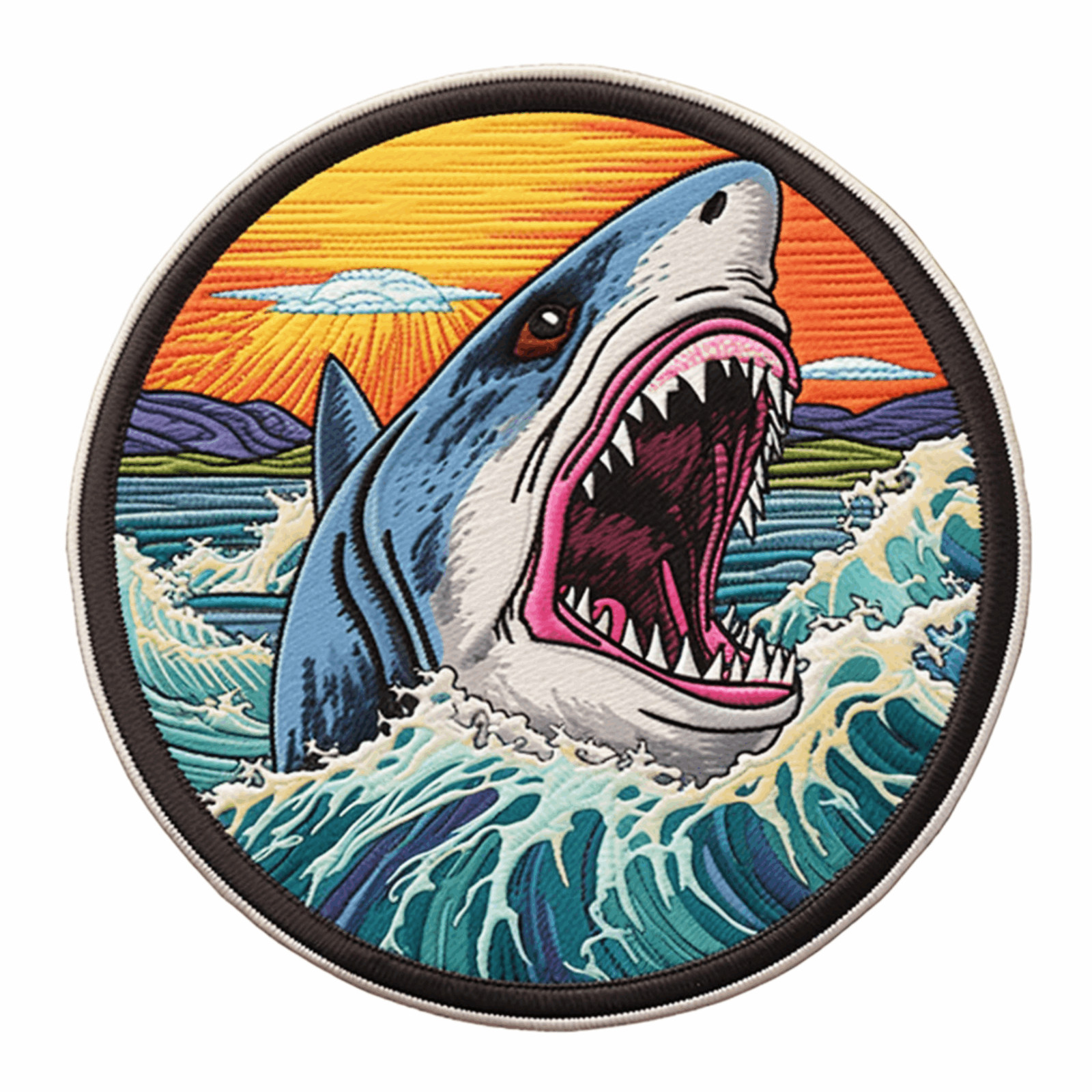 Megalodon Shark Patch Iron-on Applique For Clothing Vest Jac