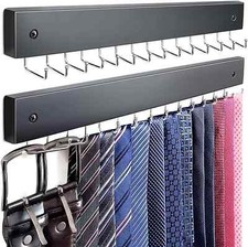 2Pack Tie Rack Wall Mounted, Wooden Tie Hanger Tie Organizer for Men with 28 Fol