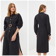 Free People Audrey Solid Button Down Dress, Black, Large, RRP $118