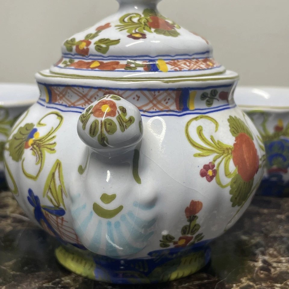 AMM Italia Faenza Garofano Clavel Azul 23018 2 Tazas de té y azucarero Foto 3 de 4